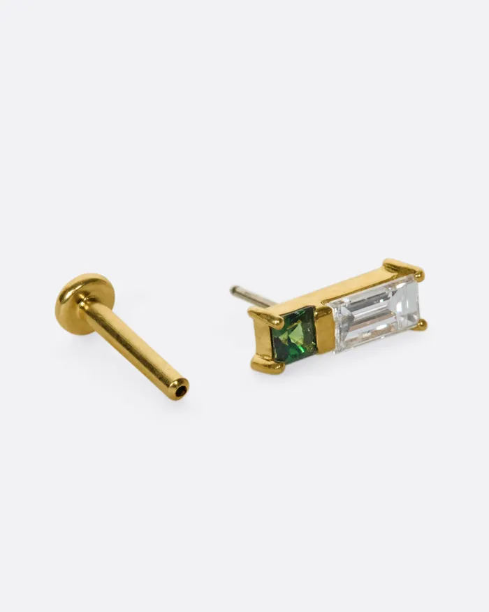 NEW YORK ADORNED Tourmaline Diamond Bar Threadless Earring Earrings