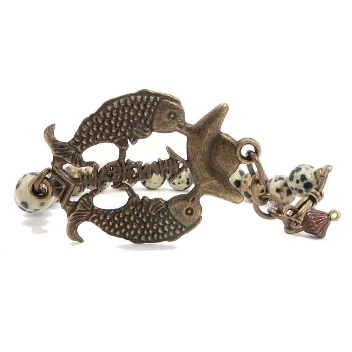 Satin Crystals Bracelets Dalmatian Jasper Bracelet Prosperous Fish Brass Clasp