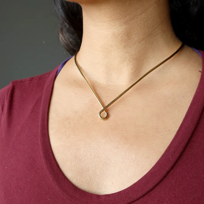 Satin Crystals Brass Choker Necklace Teardrop Sophisticated Gold Necklaces