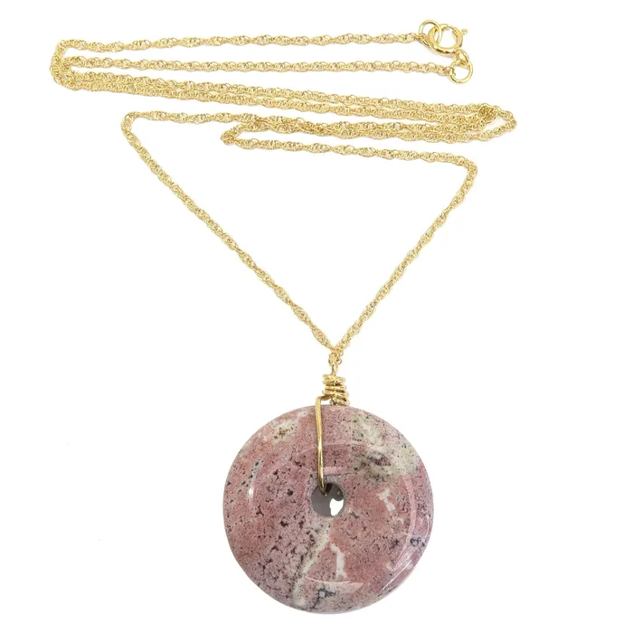 Satin Crystals Necklaces Pink Jasper Necklace Artists Circle 14Karat Gold