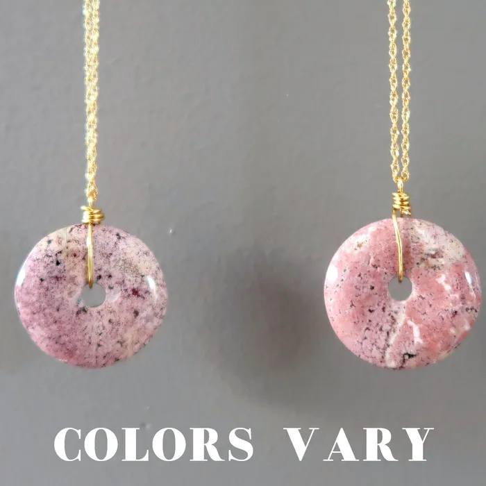 Satin Crystals Necklaces Pink Jasper Necklace Artists Circle 14Karat Gold