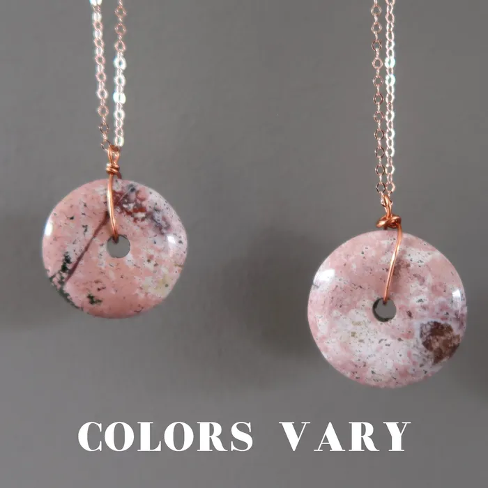 Satin Crystals Necklaces Pink Jasper Necklace Artists Circle 14Karat Gold