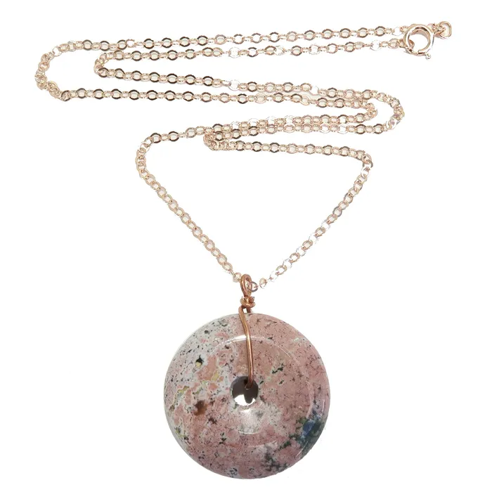 Satin Crystals Necklaces Pink Jasper Necklace Artists Circle 14Karat Gold