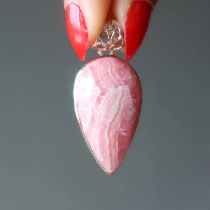 Satin Crystals Necklaces Rhodochrosite Pendant Soulmate Stone Sterling Silver