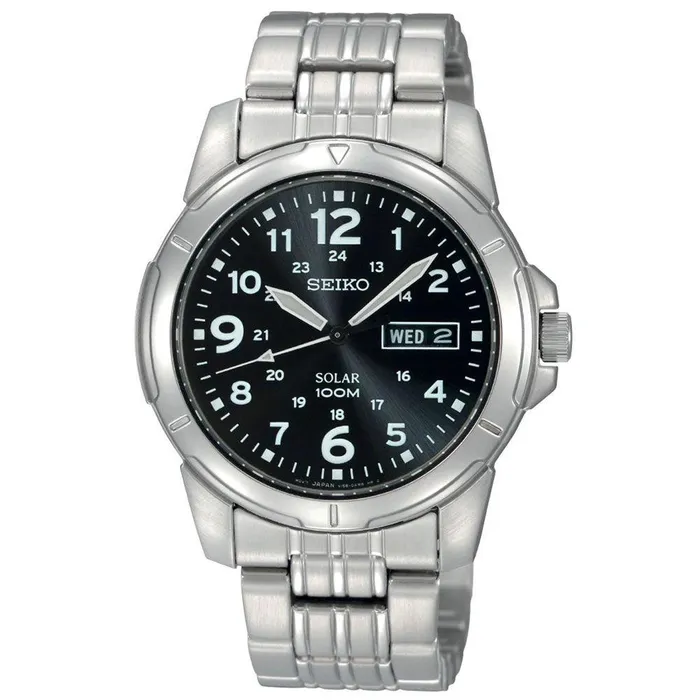 Seiko SNE095 Mens Solar Black Dial Stainless Steel Bracelet Watch Seiko Bracelets