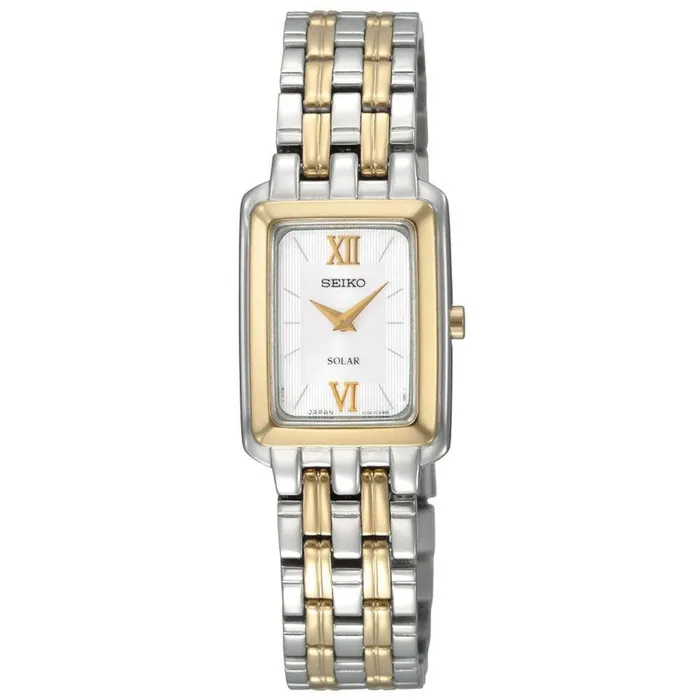 Seiko SUP010 Womens Solar Silver Square Dial Two Tone Bracelet Watch Seiko Bracelets Seiko SUP010 Womens Solar Silver Square Dial Two Tone Bracelet Watch Seiko Bracelets