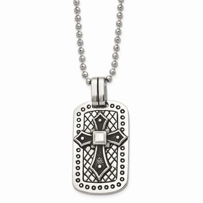 Stainless Steel Antiqued Cross Dog Tag Necklace Chisel Necklaces