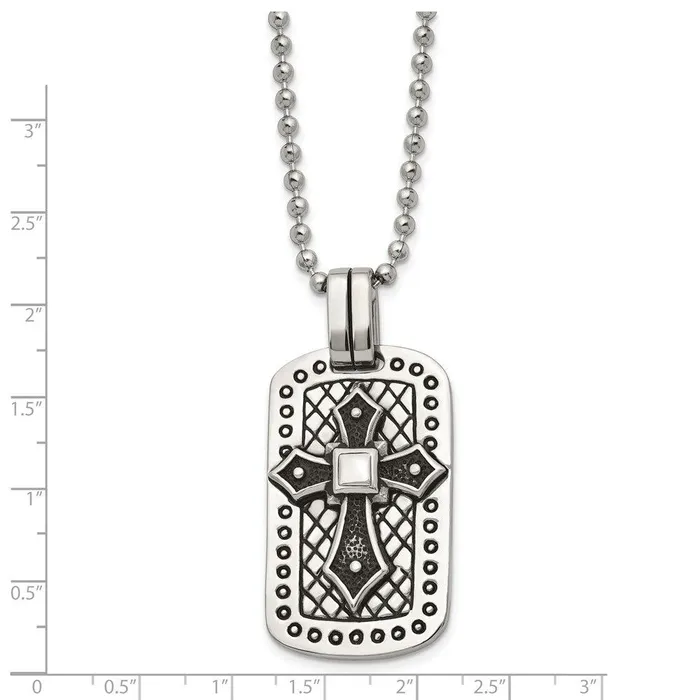 Stainless Steel Antiqued Cross Dog Tag Necklace Chisel Necklaces Stainless Steel Antiqued Cross Dog Tag Necklace Chisel Necklaces