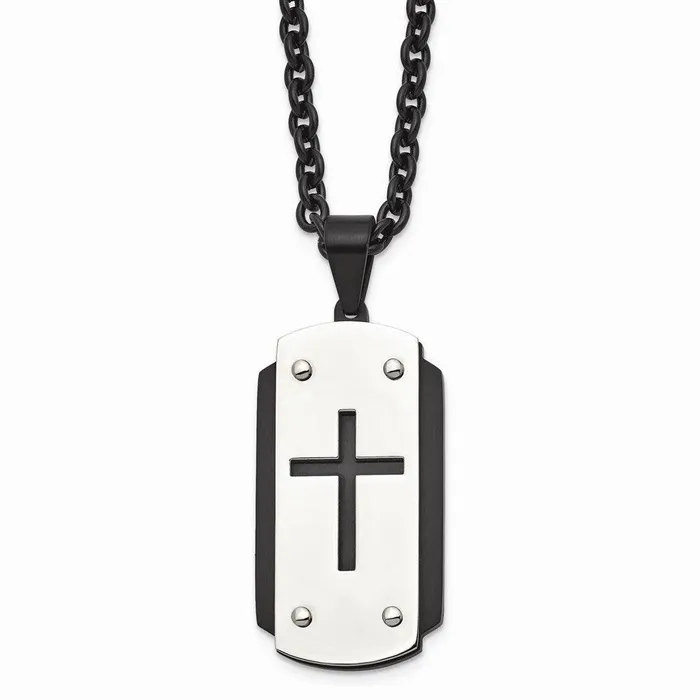 Stainless Steel Brushed Polished Black IPplated Dog Tag Necklace Chisel Necklaces