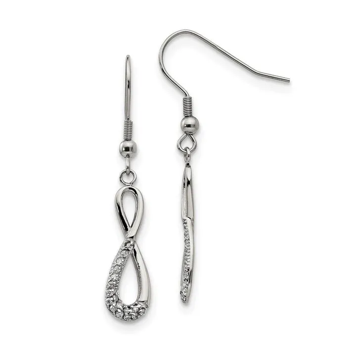 Stainless Steel Infinity Symbol with CZs Shepherd Hook Earrings Chisel Earrings