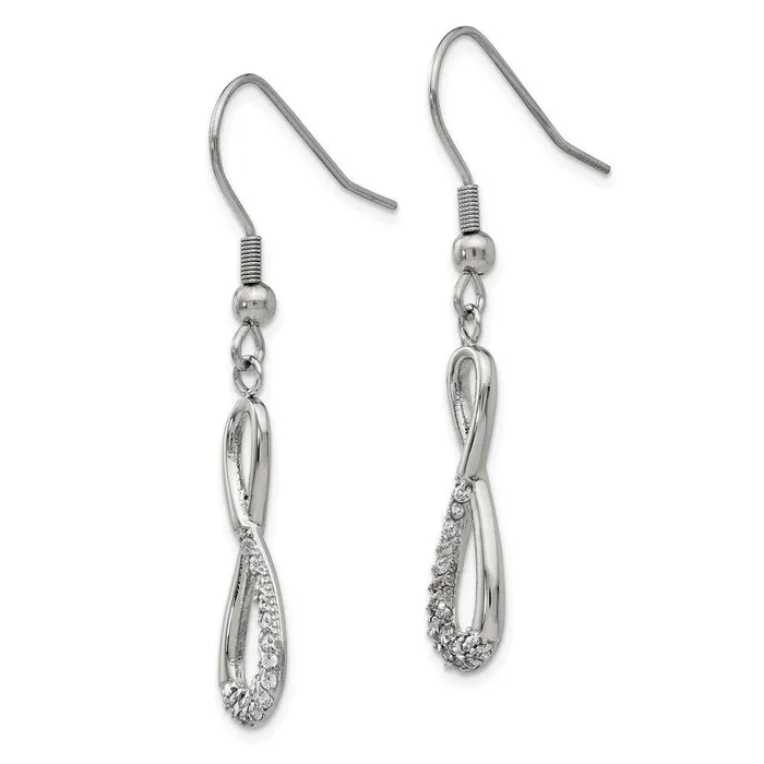 Stainless Steel Infinity Symbol with CZs Shepherd Hook Earrings Chisel Earrings Stainless Steel Infinity Symbol with CZs Shepherd Hook Earrings Chisel Earrings