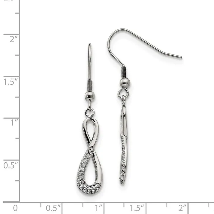 Stainless Steel Infinity Symbol with CZs Shepherd Hook Earrings Chisel Earrings Stainless Steel Infinity Symbol with CZs Shepherd Hook Earrings Chisel Earrings