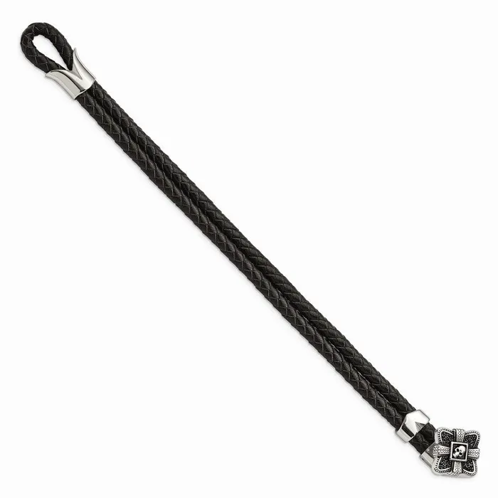 Stainless Steel Polished and Antiqued Leather Bracelet Chisel Bracelets Stainless Steel Polished and Antiqued Leather Bracelet Chisel Bracelets