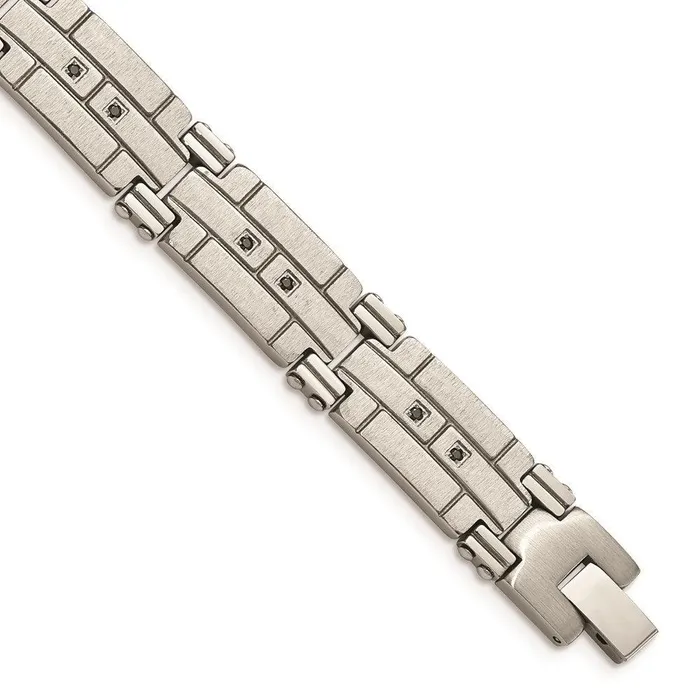 Stainless Steel Polished and Satin wBlack CZ Bracelet Chisel Bracelets