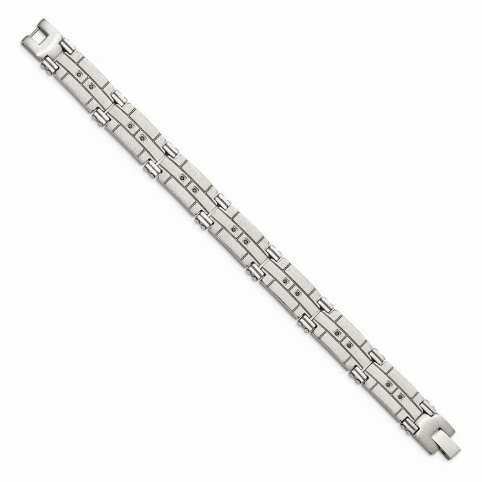 Stainless Steel Polished and Satin wBlack CZ Bracelet Chisel Bracelets Stainless Steel Polished and Satin wBlack CZ Bracelet Chisel Bracelets