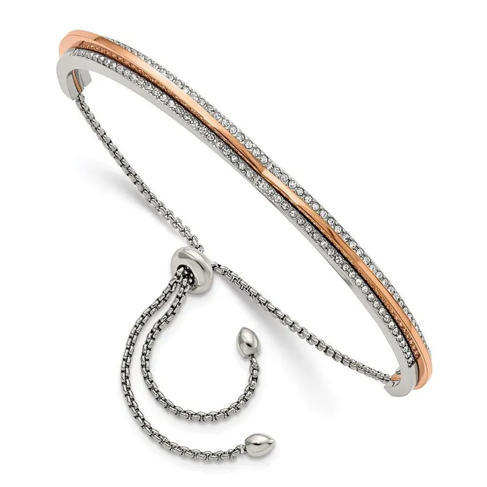 Stainless Steel Polished Rose IP with Swarovski Heart Adjustable Bracelet Chisel Bracelets Stainless Steel Polished Rose IP with Swarovski Heart Adjustable Bracelet Chisel Bracelets