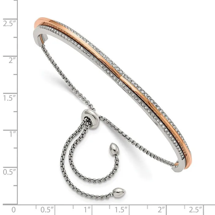 Stainless Steel Polished Rose IP with Swarovski Heart Adjustable Bracelet Chisel Bracelets Stainless Steel Polished Rose IP with Swarovski Heart Adjustable Bracelet Chisel Bracelets