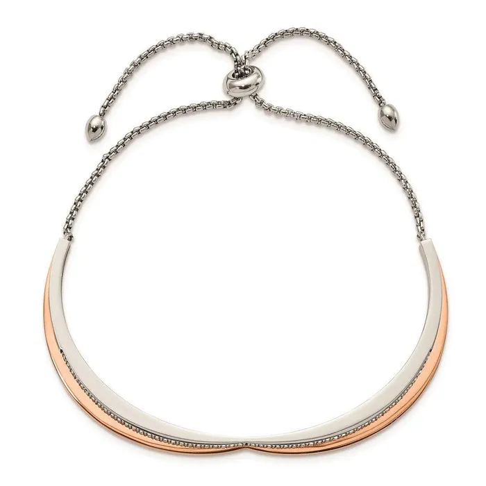 Stainless Steel Polished Rose IP with Swarovski Heart Adjustable Bracelet Chisel Bracelets Stainless Steel Polished Rose IP with Swarovski Heart Adjustable Bracelet Chisel Bracelets