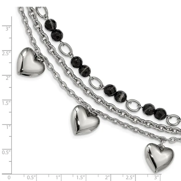 Stainless Steel Polished wBlack White Agate with Hearts Bracelet Chisel Bracelets Stainless Steel Polished wBlack White Agate with Hearts Bracelet Chisel Bracelets