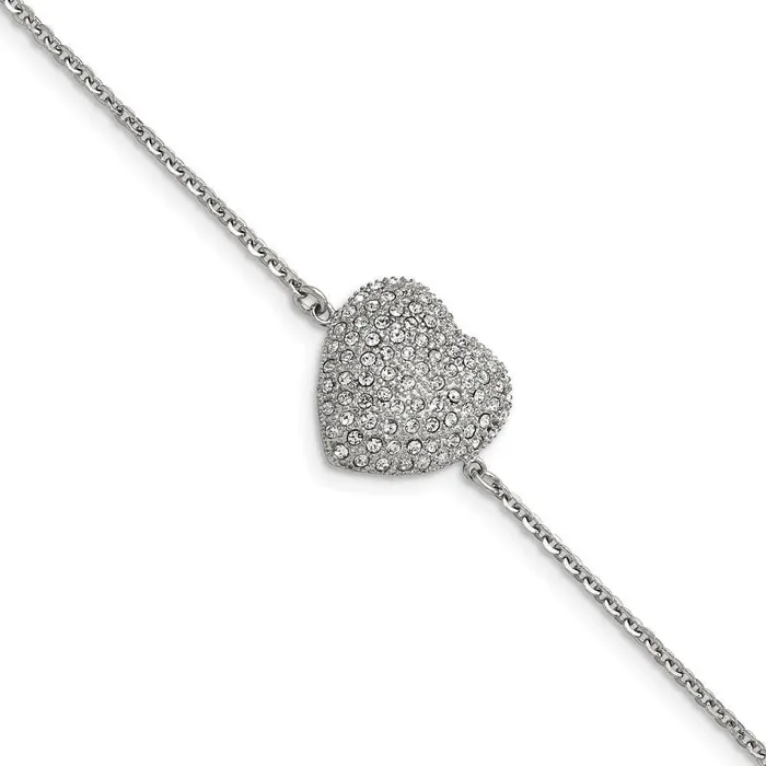 Stainless Steel Polished w Preciosa Crystal Heart w1 inch ext Bracelet Chisel Bracelets Stainless Steel Polished w Preciosa Crystal Heart w1 inch ext Bracelet Chisel Bracelets