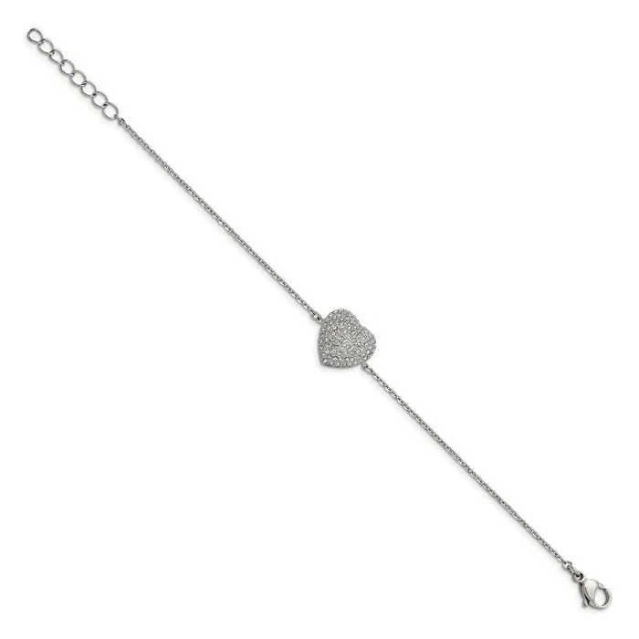 Stainless Steel Polished w Preciosa Crystal Heart w1 inch ext Bracelet Chisel Bracelets Stainless Steel Polished w Preciosa Crystal Heart w1 inch ext Bracelet Chisel Bracelets