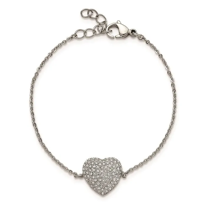 Stainless Steel Polished w Preciosa Crystal Heart w1 inch ext Bracelet Chisel Bracelets Stainless Steel Polished w Preciosa Crystal Heart w1 inch ext Bracelet Chisel Bracelets