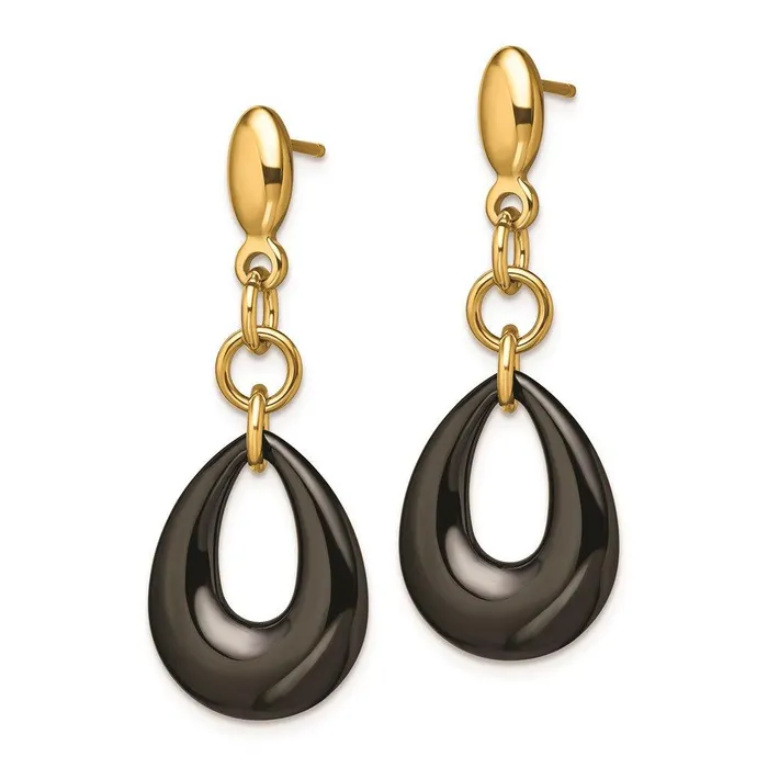Stainless Steel Polished Yellow IP Blk Ceramic Post Dangle Earrings Chisel Earrings Stainless Steel Polished Yellow IP Blk Ceramic Post Dangle Earrings Chisel Earrings
