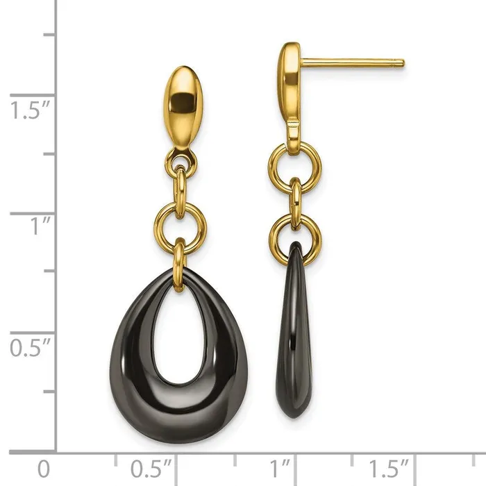 Stainless Steel Polished Yellow IP Blk Ceramic Post Dangle Earrings Chisel Earrings Stainless Steel Polished Yellow IP Blk Ceramic Post Dangle Earrings Chisel Earrings