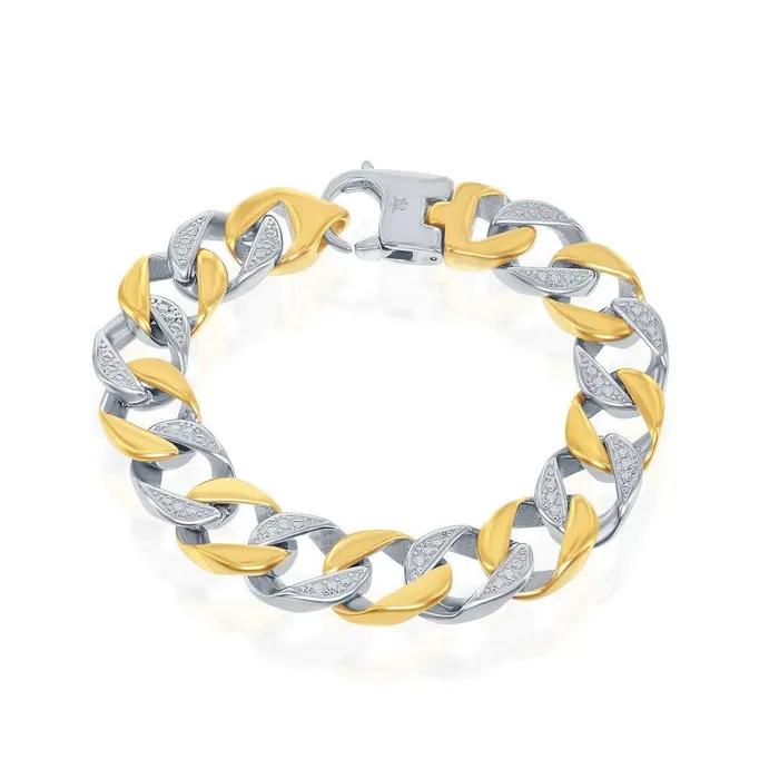 Stainless Steel TT Gold Plated Pave Curb Link Bracelet 85 Classic Bracelets Stainless Steel TT Gold Plated Pave Curb Link Bracelet 85 Classic Bracelets