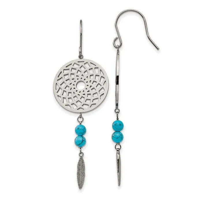 Stainless Steel wImitTurquoise Dreamcatcher Dangle Earrings Chisel Earrings