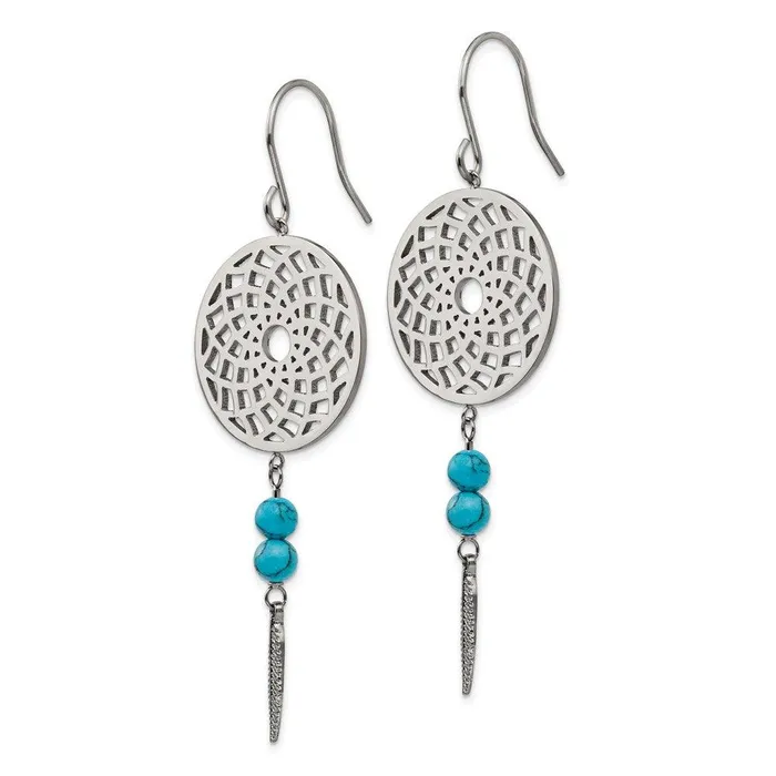 Stainless Steel wImitTurquoise Dreamcatcher Dangle Earrings Chisel Earrings Stainless Steel wImitTurquoise Dreamcatcher Dangle Earrings Chisel Earrings