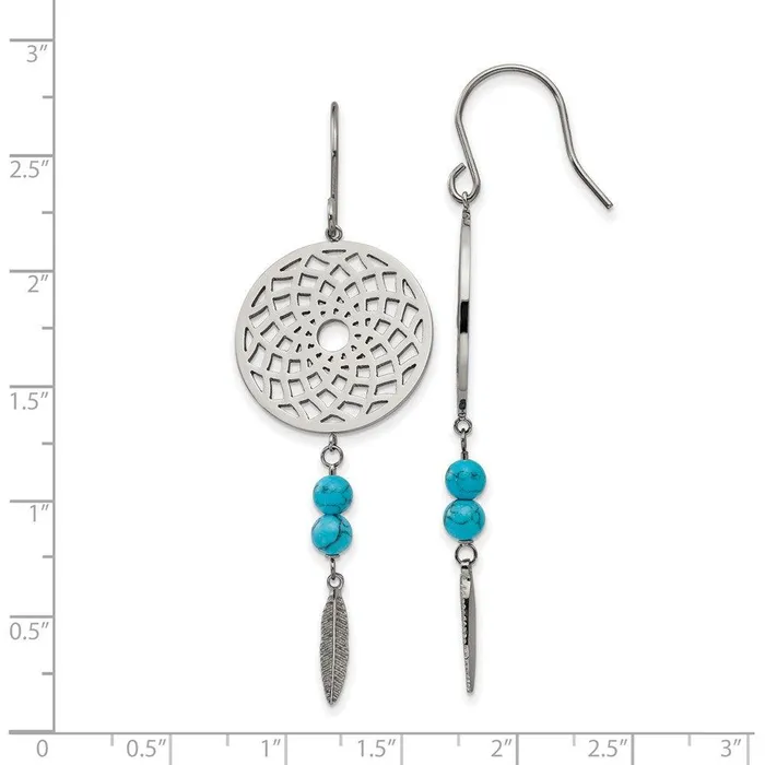Stainless Steel wImitTurquoise Dreamcatcher Dangle Earrings Chisel Earrings Stainless Steel wImitTurquoise Dreamcatcher Dangle Earrings Chisel Earrings