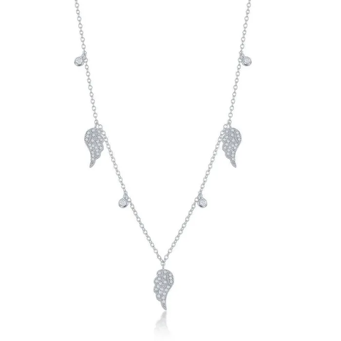 Sterling Silver Alternating Angel Wings and BezelSet CZ Necklace Classic Necklaces