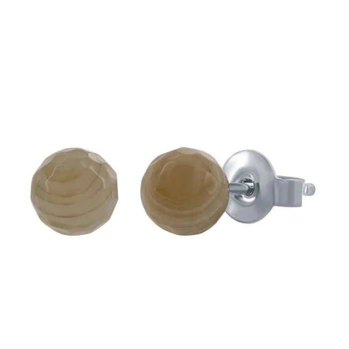 Sterling Silver Brown Persian Agate Stud Earrings Classic Earrings