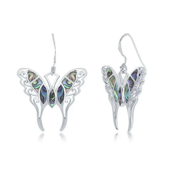 Sterling Silver Large Abalone Butterfly Earrings Classic Earrings