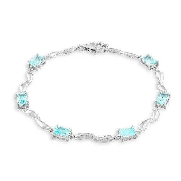 Sterling Silver Rectangular Shaped Blue Topaz Gemstone Bracelet Classic Bracelets Sterling Silver Rectangular Shaped Blue Topaz Gemstone Bracelet Classic Bracelets