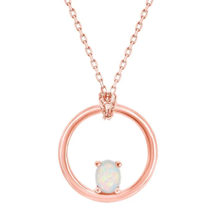 Sterling Silver Rose GP FourProng White Opal Pendant Chain Classic Necklaces