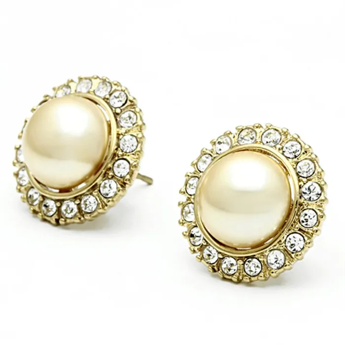 TK1381 IP GoldIon Plating Stainless Steel Earrings with Synthetic Pearl in Citrine Yellow Alamode Earrings