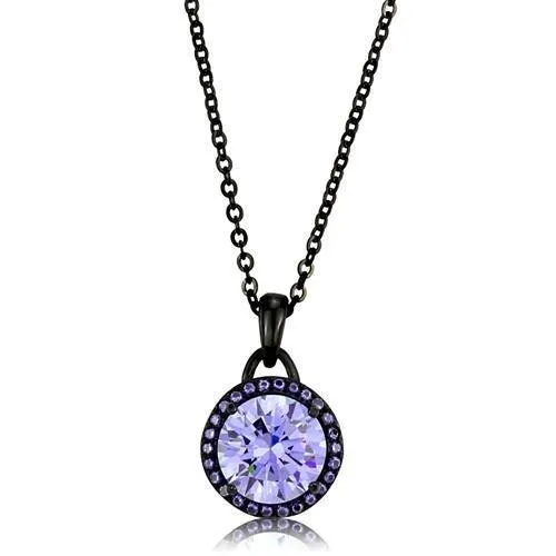 TK2525 IP BlackIon Plating Stainless Steel Chain Pendant with AAA Grade CZ in Light Amethyst Alamode Necklaces