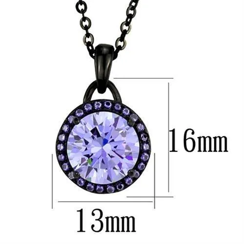 TK2525 IP BlackIon Plating Stainless Steel Chain Pendant with AAA Grade CZ in Light Amethyst Alamode Necklaces