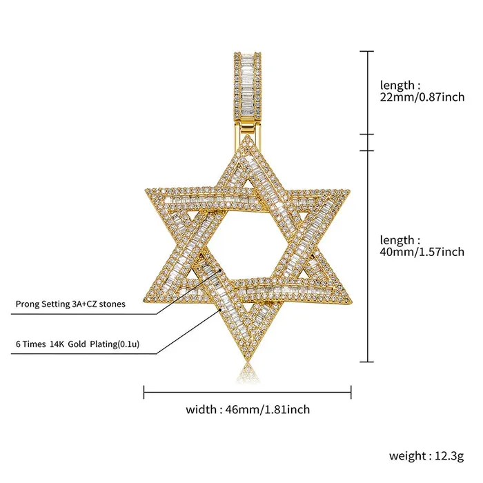 VVS Iced Out Jewish Star of David Pendant Necklace VVS Jewelry Necklaces