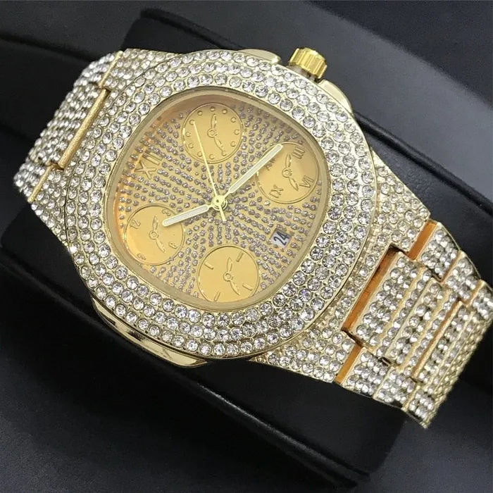 VVS Jewelry Bracelets Luxury Cuban Chain Bracelet Ring Watch Set