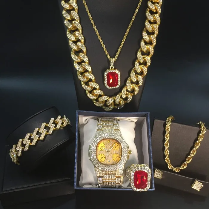 VVS Jewelry Earrings Rock on Ruby Necklace Watch Bracelet Ring Earrings Set VVS Jewelry Earrings Rock on Ruby Necklace Watch Bracelet Ring Earrings Set
