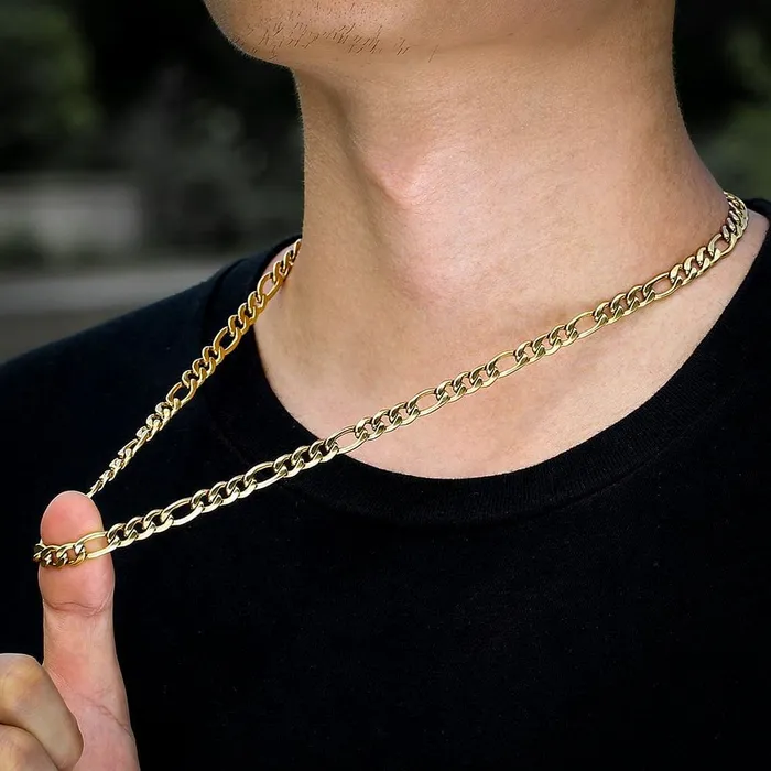 VVS Jewelry PreStyled Sets 18k GoldSilver 7mm Figaro Chain