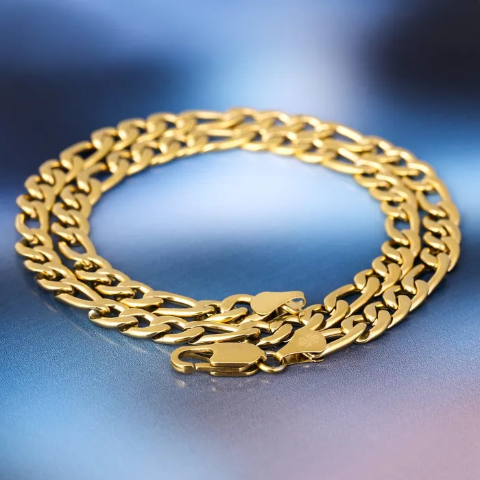 VVS Jewelry PreStyled Sets 18k GoldSilver 7mm Figaro Chain