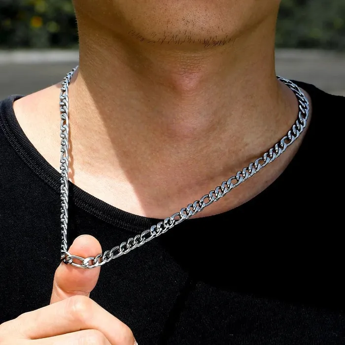 VVS Jewelry PreStyled Sets 18k GoldSilver 7mm Figaro Chain