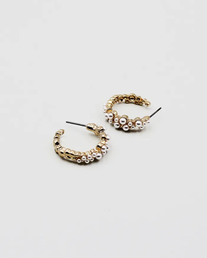 052422 Earrings Pearl Beaded Open Hoop Earrings