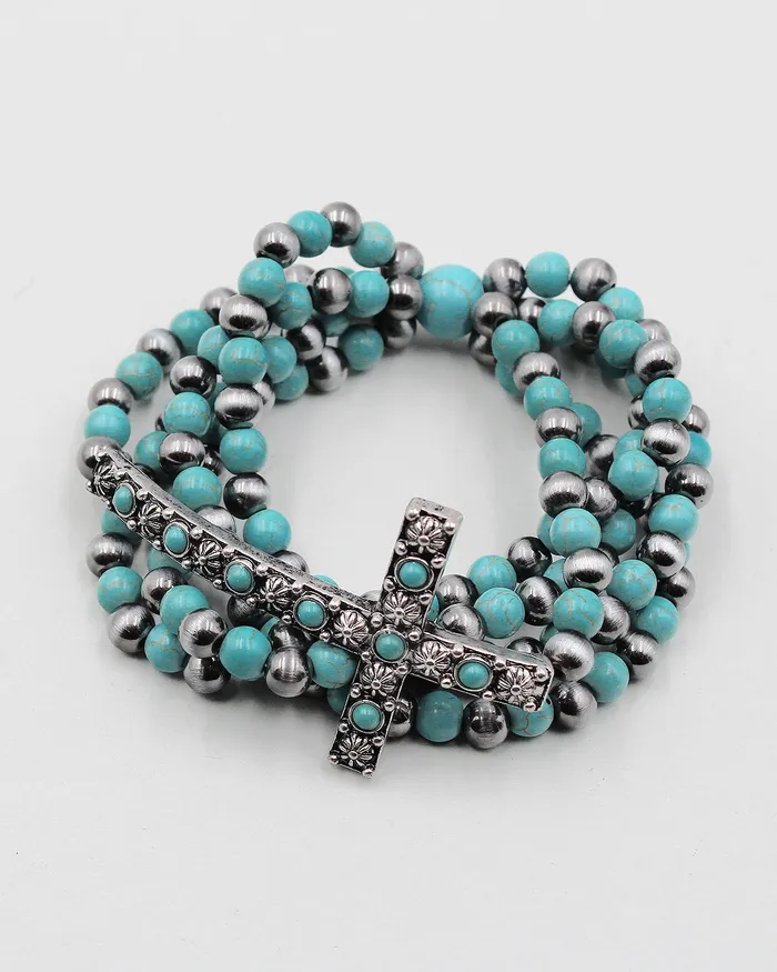 072222 Bracelets Cross Charm Stone Beaded Bracelet