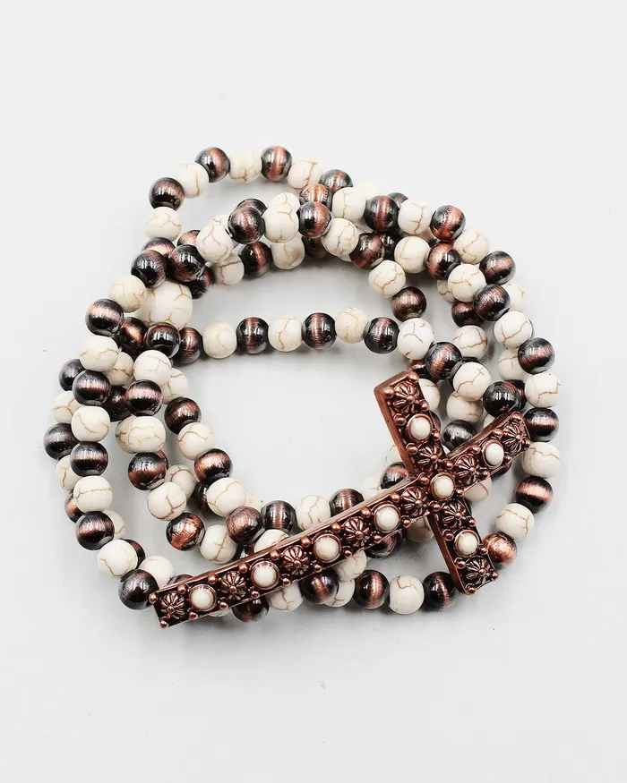 072222 Bracelets Cross Charm Stone Beaded Bracelet
