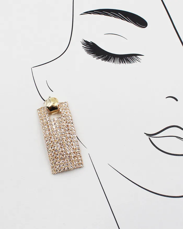 072822 Sparkling Rectangle Rhinestone Earrings Earrings